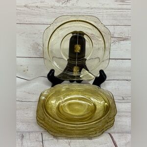 5 Depression Glass Madrid Amber Saucers Yellow 6" Bread & Butter Plates Vintage